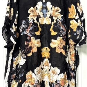 NWT open front topper duster kimono cover up Black floral One size Shawl Boho
